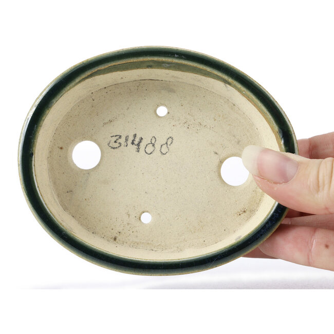 Oval green bonsai pot by Seto - 100 x 80 x 25 mm