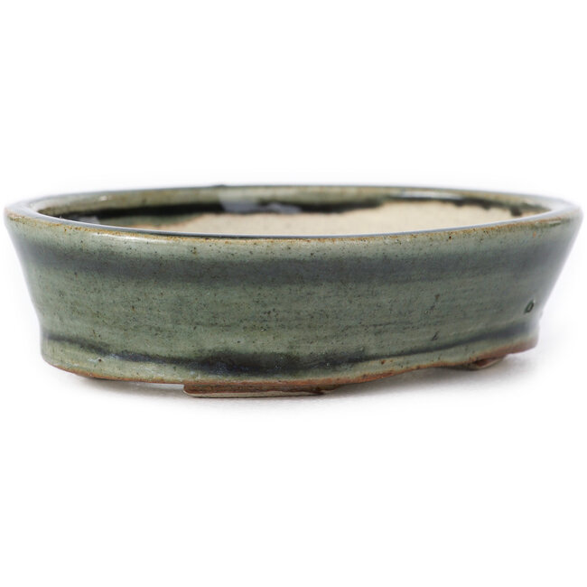 Ovale grüne Bonsaischale von Seto - 100 x 80 x 25 mm