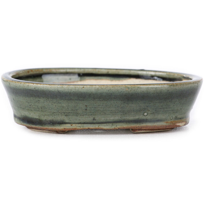 Oval green bonsai pot by Seto - 100 x 80 x 25 mm