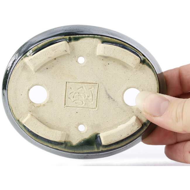 Vaso bonsai ovale verde di Seto - 100 x 80 x 25 mm