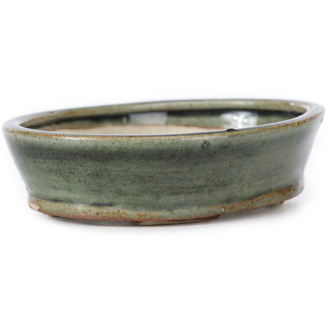 Oval green bonsai pot by Seto - 100 x 80 x 25 mm