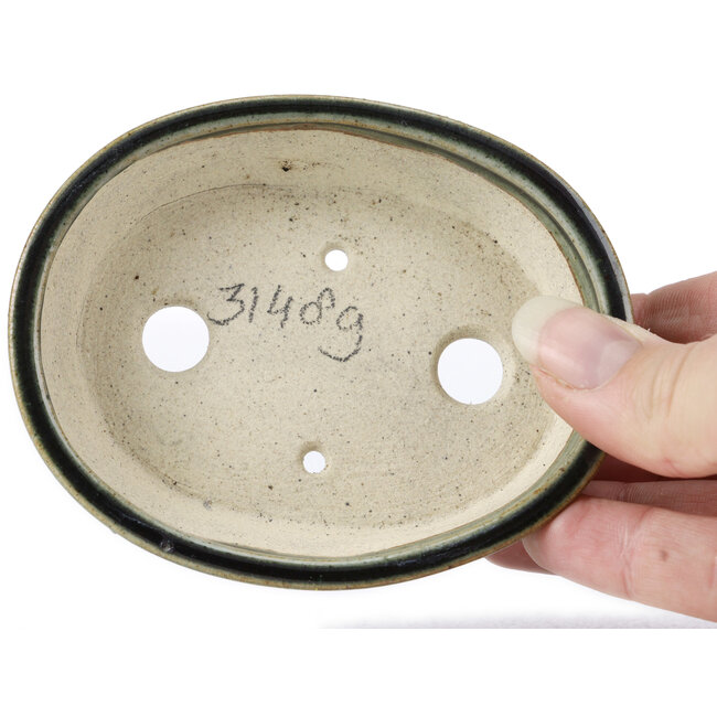 Oval green bonsai pot by Seto - 100 x 80 x 25 mm