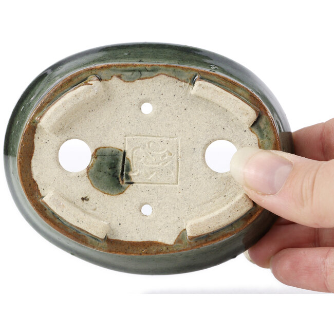 Oval green bonsai pot by Seto - 100 x 80 x 25 mm