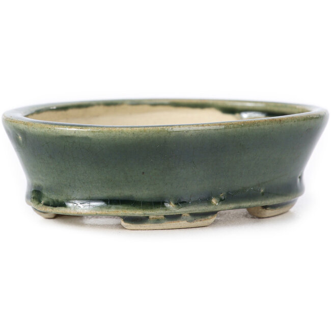 Ovale grüne Bonsaischale von Seto - 100 x 80 x 25 mm