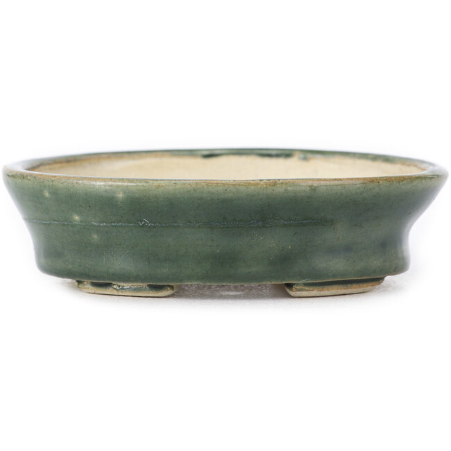 Oval green bonsai pot by Seto - 100 x 80 x 25 mm