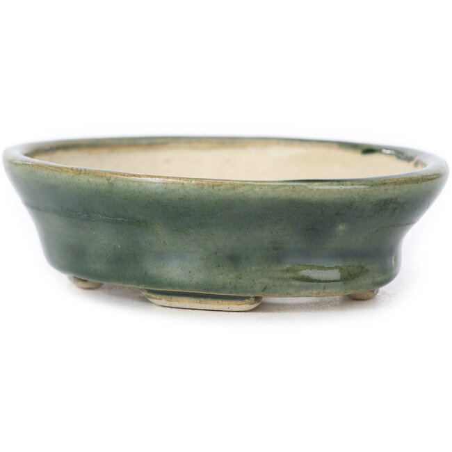 Ovale grüne Bonsaischale von Seto - 100 x 80 x 25 mm
