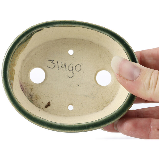 Oval green bonsai pot by Seto - 100 x 80 x 25 mm