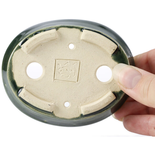 Oval green bonsai pot by Seto - 100 x 80 x 25 mm