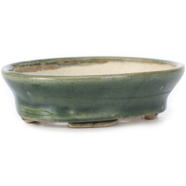 Oval green bonsai pot by Seto - 100 x 80 x 25 mm