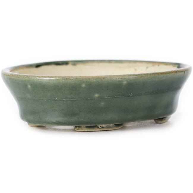 Oval green bonsai pot by Seto - 100 x 80 x 25 mm