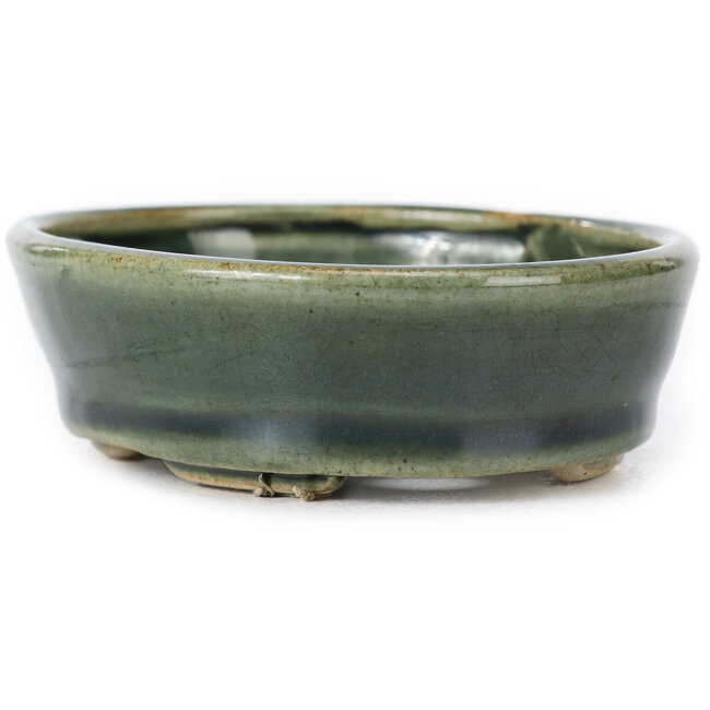 Maceta de bonsái verde ovalada de Seto - 90 x 70 x 25 mm