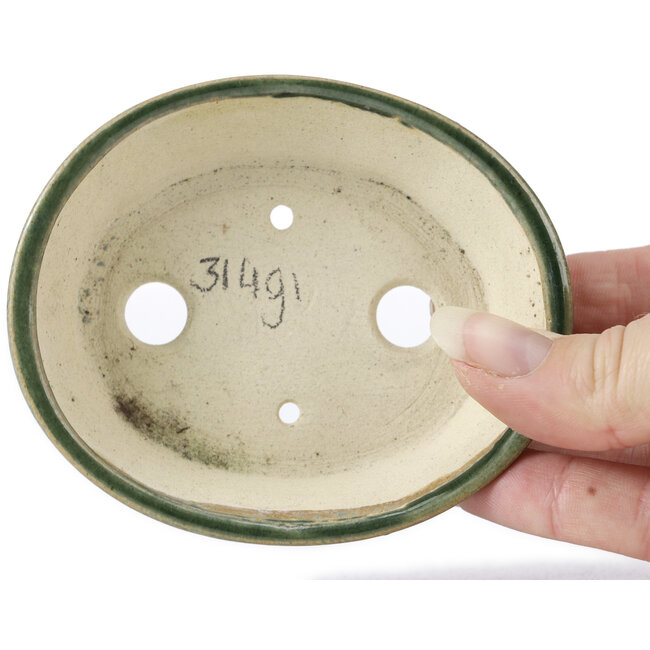 Oval green bonsai pot by Seto - 100 x 80 x 25 mm