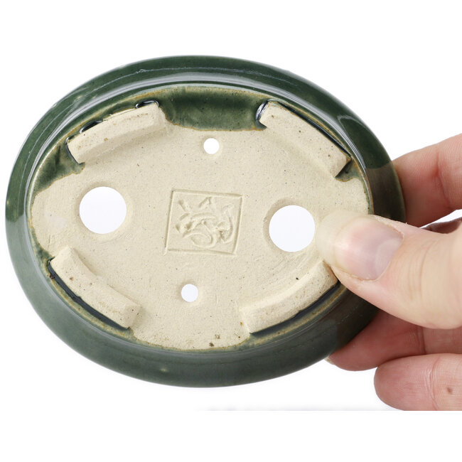 Oval green bonsai pot by Seto - 100 x 80 x 25 mm