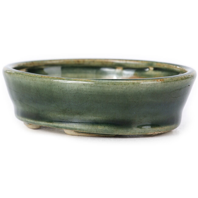 Ovale groene bonsai pot van Seto - 90 x 70 x 25 mm