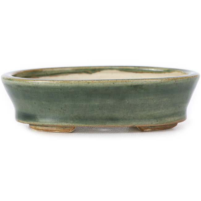 Oval green bonsai pot by Seto - 95 x 75 x 25 mm