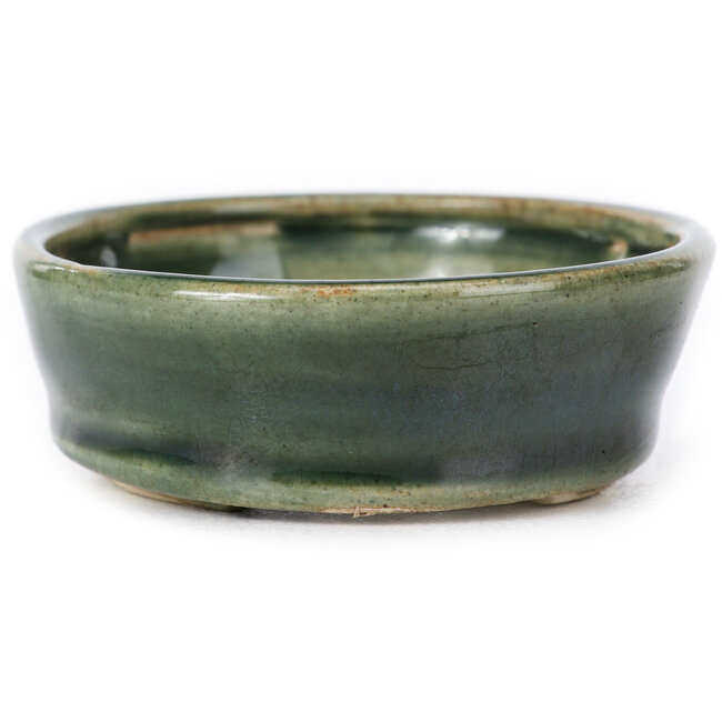 Oval green bonsai pot by Seto - 90 x 70 x 25 mm