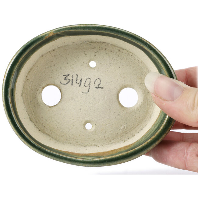 Maceta de bonsái verde ovalada de Seto - 90 x 70 x 25 mm