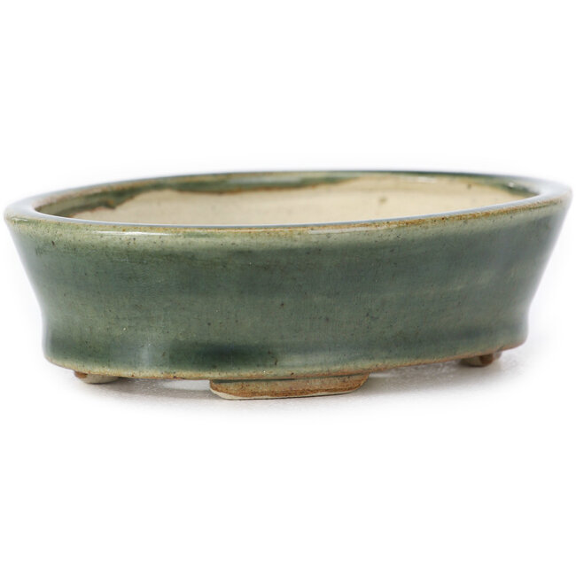 Ovale grüne Bonsaischale von Seto - 95 x 75 x 25 mm