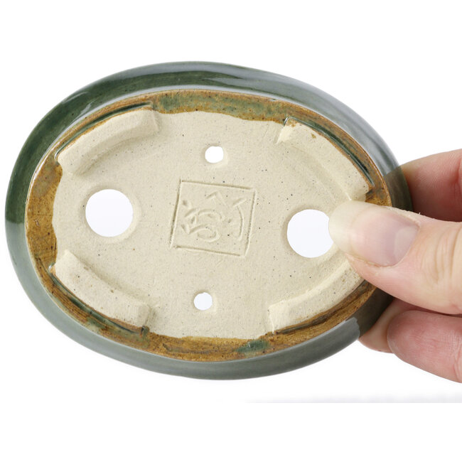 Maceta de bonsái verde ovalada de Seto - 95 x 75 x 25 mm