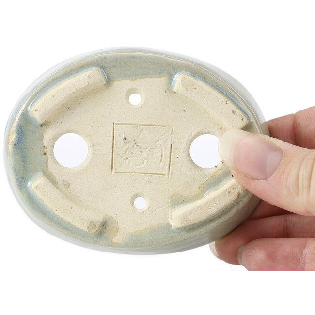 Oval blue bonsai pot by Seto - 90 x 70 x 25 mm