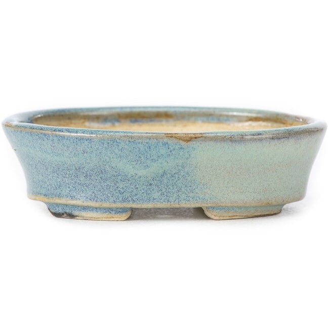 Oval blue bonsai pot by Seto - 100 x 80 x 25 mm