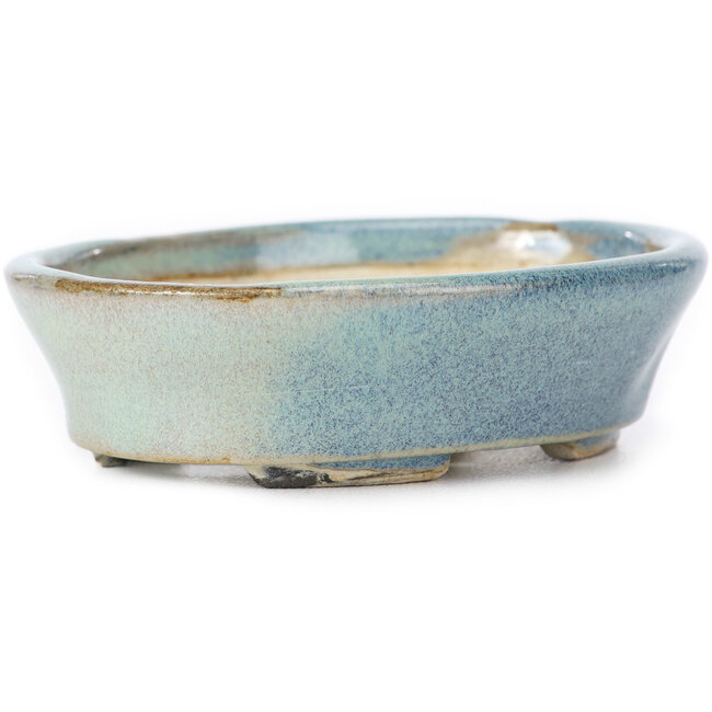 Pot à bonsaï ovale bleu par Seto - 100 x 80 x 25 mm