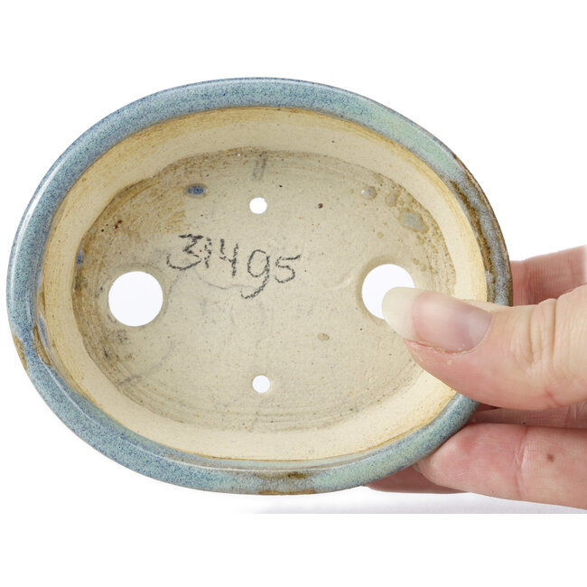 Ovale blaue Bonsaischale von Seto - 100 x 80 x 25 mm