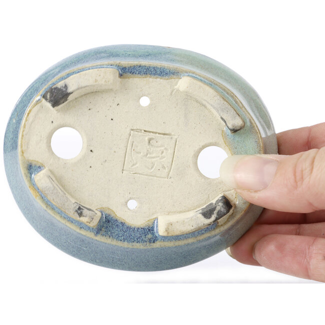 Oval blue bonsai pot by Seto - 100 x 80 x 25 mm