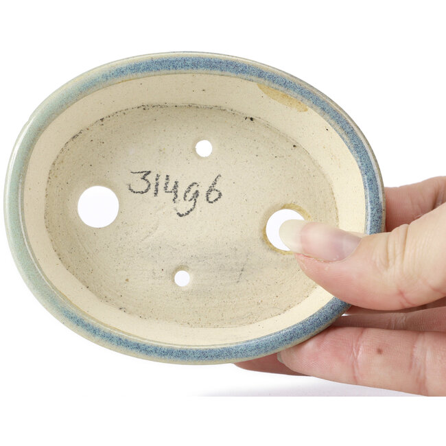 Oval blue bonsai pot by Seto - 95 x 80 x 25 mm