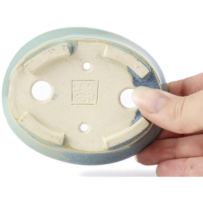 Ovale blaue Bonsaischale von Seto - 95 x 80 x 25 mm
