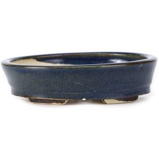 Seto 105 mm oval blue bonsai pot by Seto, Japan