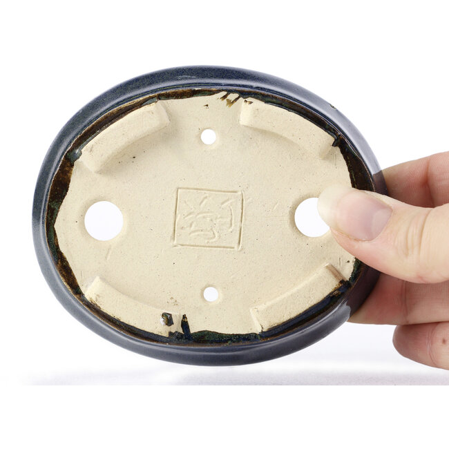 Vaso bonsai ovale blu di Seto - 105 x 95 x 25 mm