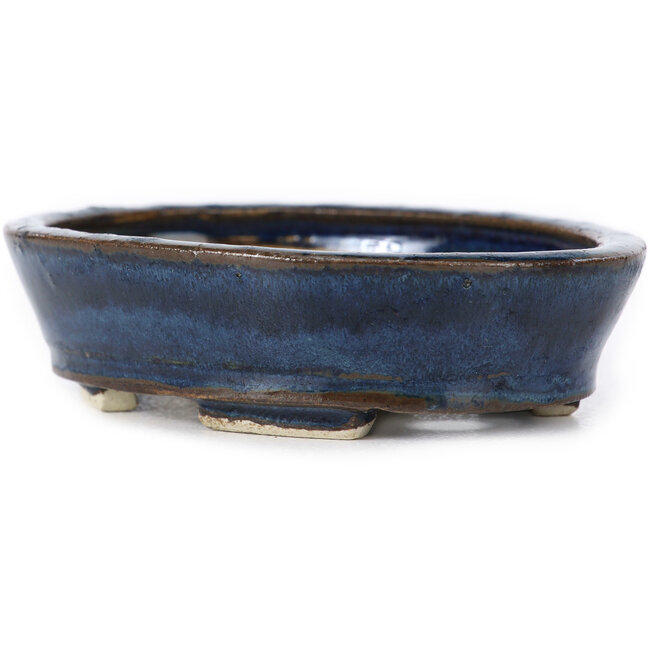 Ovale blaue Bonsaischale von Seto - 105 x 95 x 25 mm