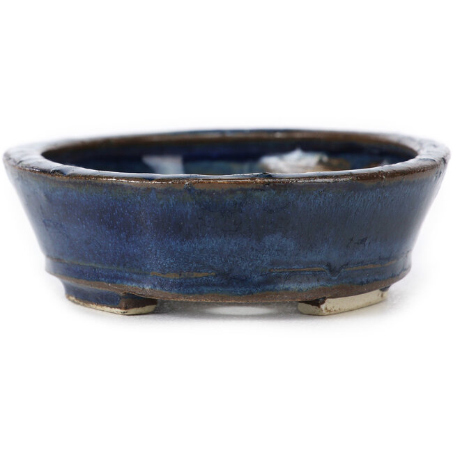 Ovale blaue Bonsaischale von Seto - 105 x 95 x 25 mm