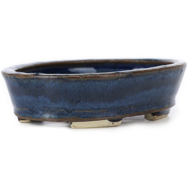 Ovale blaue Bonsaischale von Seto - 105 x 95 x 25 mm