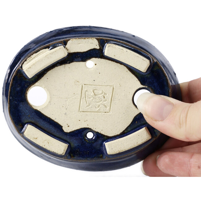 Ovale blaue Bonsaischale von Seto - 105 x 95 x 25 mm