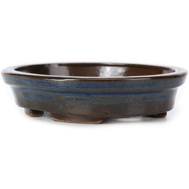 Oval blue bonsai pot by Seto - 105 x 95 x 25 mm