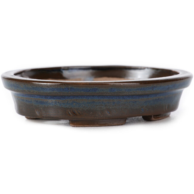 Pot à bonsaï ovale bleu par Seto - 105 x 95 x 25 mm