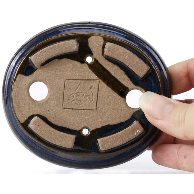 Vaso bonsai ovale blu di Seto - 105 x 95 x 25 mm