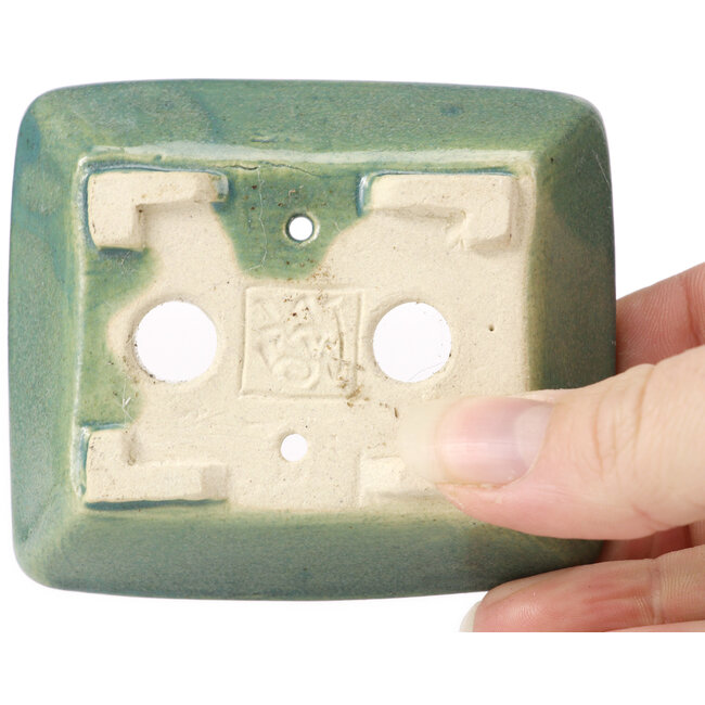 Rectangular green bonsai pot by Seto - 80 x 70 x 20 mm