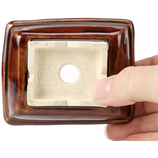 Rechteckige braune Bonsaischale von Seto - 85 x 70 x 30 mm