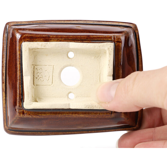 Rectangular brown bonsai pot by Seto - 85 x 70 x 30 mm