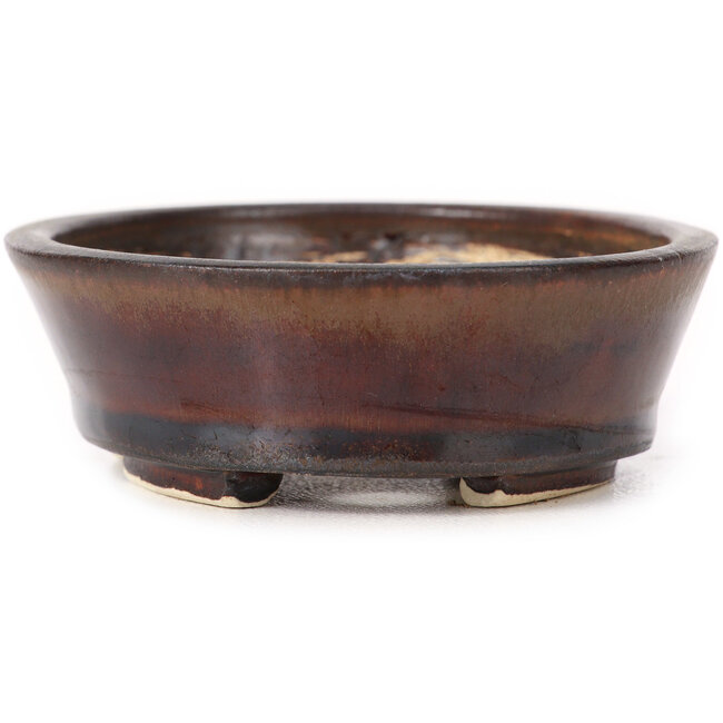 Ovale braune Bonsaischale von Seto - 95 x 85 x 30 mm