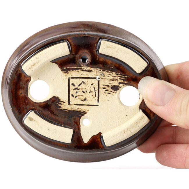 Pot à bonsaï ovale marron par Seto - 95 x 85 x 30 mm