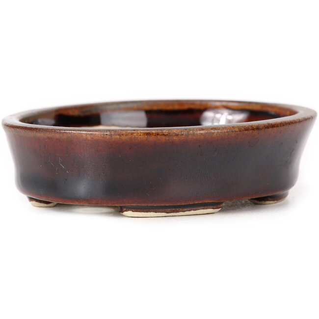 Oval brown bonsai pot by Seto - 100 x 90 x 25 mm