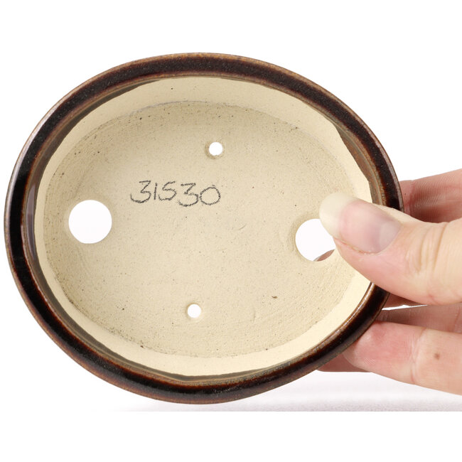 Pot à bonsaï ovale marron par Seto - 100 x 90 x 25 mm