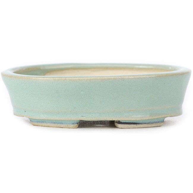 Oval blue bonsai pot by Seto - 105 x 85 x 25 mm