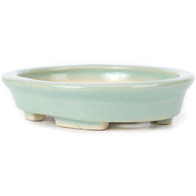Oval blue bonsai pot by Seto - 105 x 90 x 20 mm