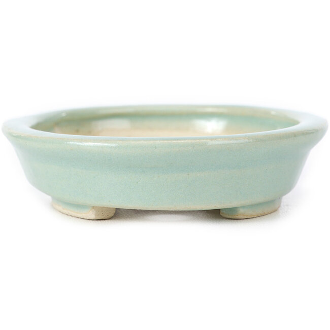 Oval blue bonsai pot by Seto - 105 x 90 x 20 mm