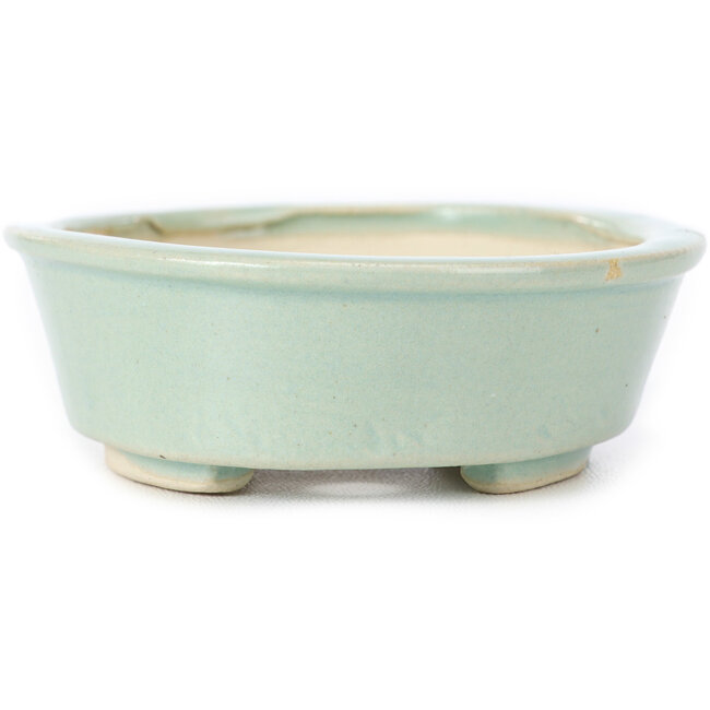 Oval blue bonsai pot by Seto - 110 x 90 x 30 mm